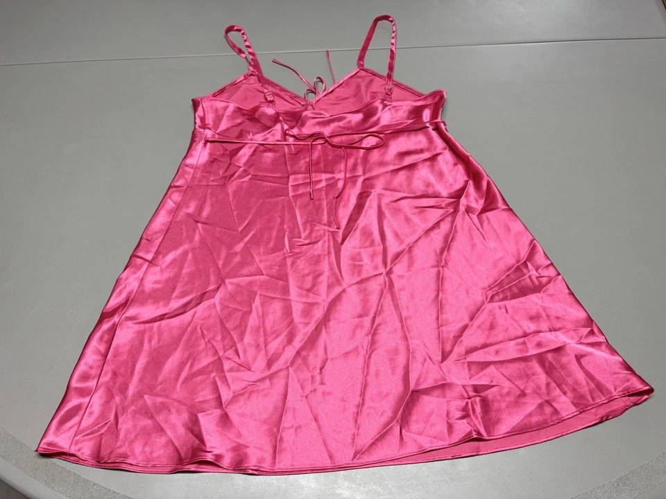 Vtg Adonna Lingerie Nightgown Slip Chemise Sexy Silky Satin Bow Hot Pink Sz XL - Image 4 of 4