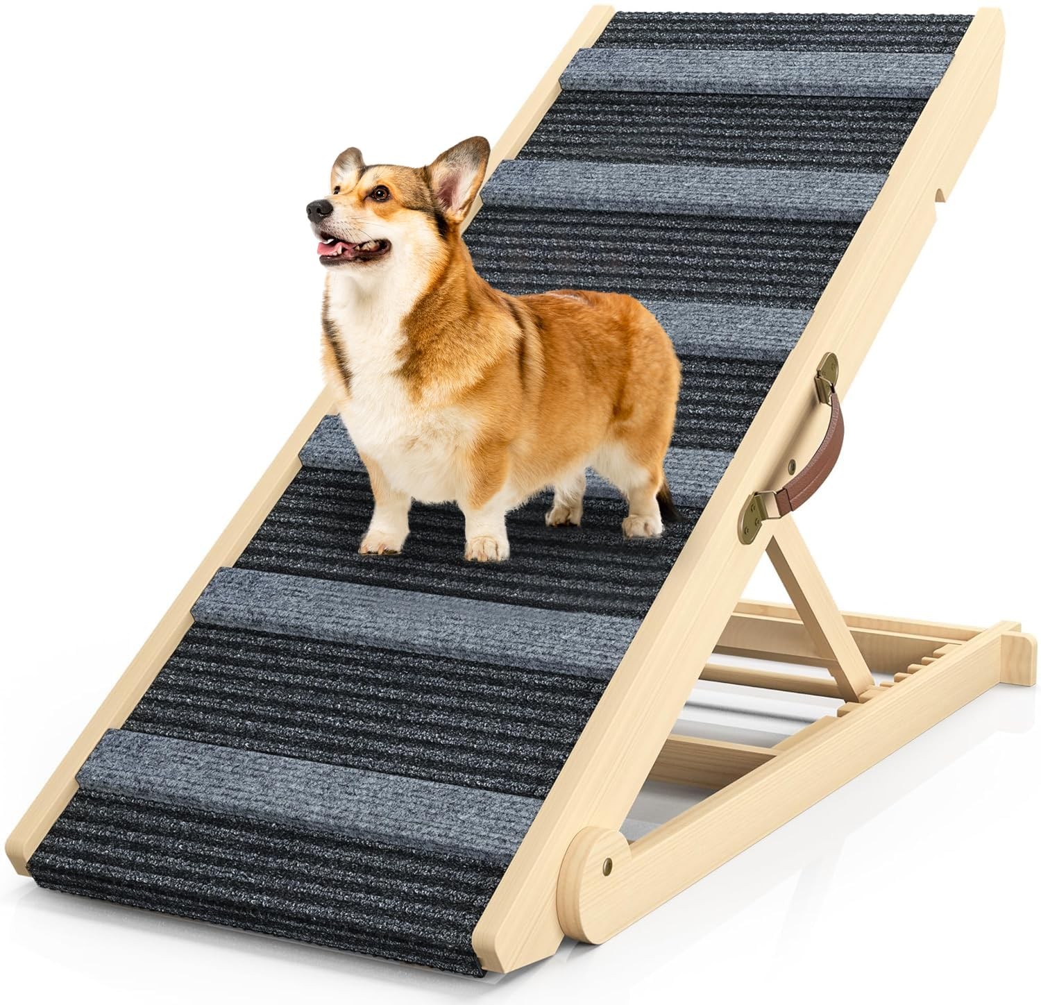 Adjustable Dog Ramp for Bed with 6 Height Settings from 13.8 to 25.6 Inches, Foldable & Portable Design
