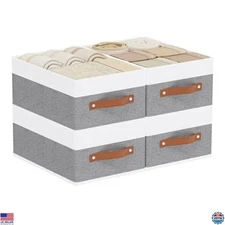 4-Pack Fabric Storage Bins with Handles, 13"x9.1"x5.5", White & Grey Design