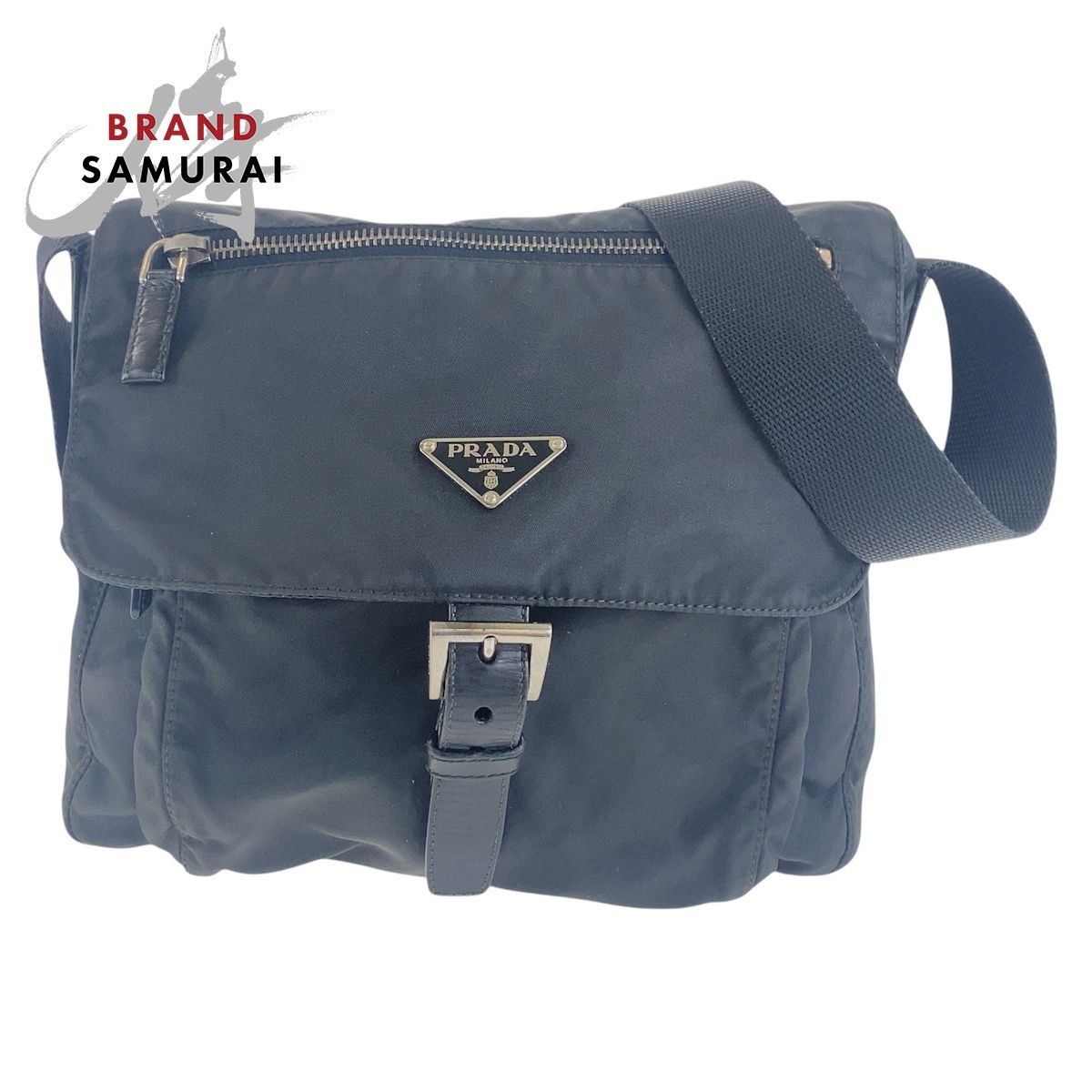PRADA Black Nylon Crossbody Bag with Silver Triangle Logo Plate