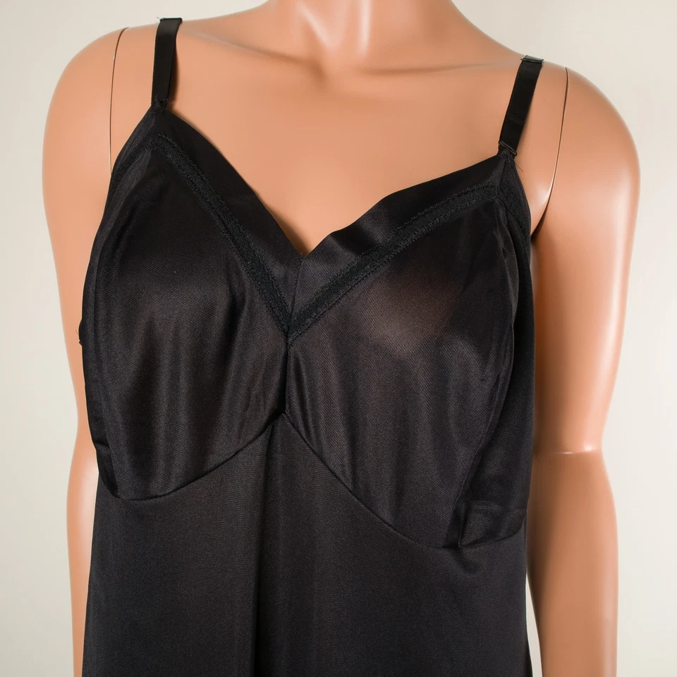 💖 Women's Full Slip Dress Black Silky Nylon Adjustable Strap Lace Trim 44-40-48 - Image 4 of 4