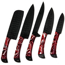 CUSTOM HANDMADE D2 HAMMERED PATTERN 5 PIECES CHEF SET WITH LEATHER CARRYING BAG