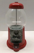 Vintage 1985 Red Carousel Bubble Gum Machine Piggy Bank Metal & Glass Junior 11”