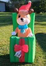 Gemmy Christmas Inflatable Puppy Present Animated 5 LED Pop Up Dog