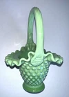 Fenton Milk Glass Chameleon Green Hobnail Basket 6.25"