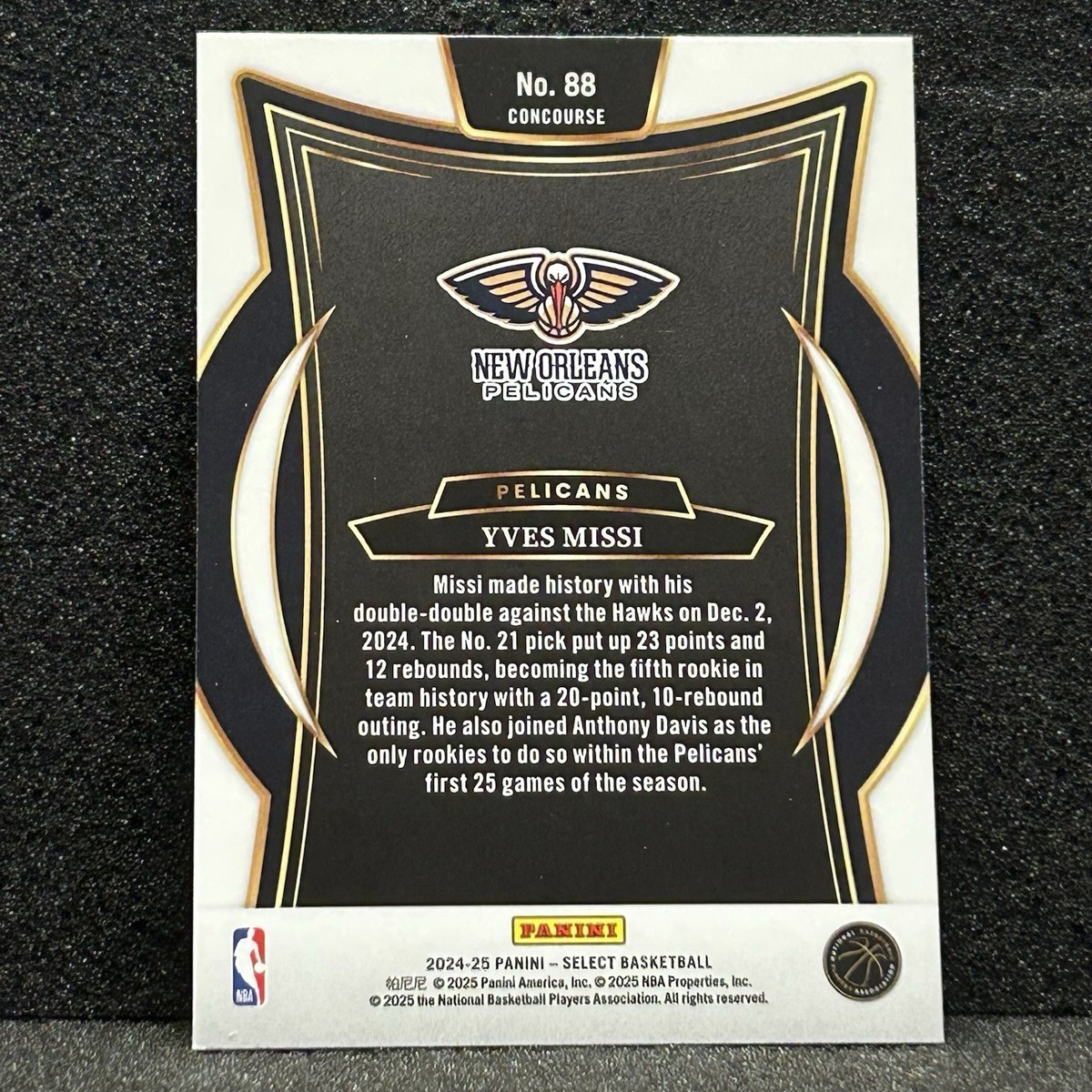 Yves Missi Rookie Card Concourse Level 2024-25 Panini Select #88 