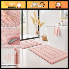 Pink Non-Slip Microfiber Bathroom Rugs Set of 2, Soft Bath Mats for Home Decor