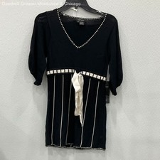 NWT Karen Kane Womens Sweater Dress V-Neck 3/4 Sleeve Pullover Black White Sz S
