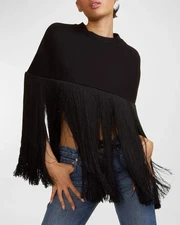 NEW NWT $395 CYNTHIA ROWLEY oversize fringe capelet cape top in black - sz S