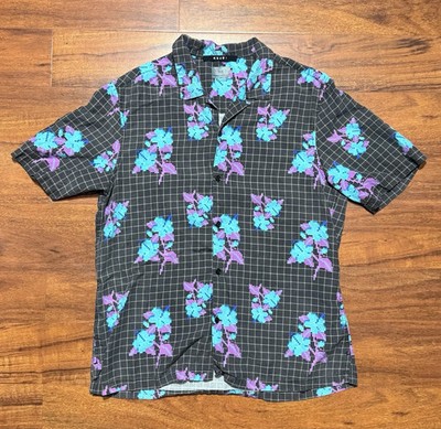 Ksubi Shirt Mens Size Medium Floral Print Collar Button Up Short Sleeve