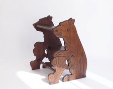 Antique Wooden Carved Victorian Library Stairs with Bear Figure, 1900's Bookcase