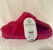 Wonder Nation Metallic Scuff Slip-On Slippers Pink Faux Fur Trim Teens 2-3