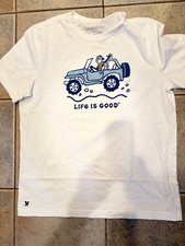 Mens Life Is Good Guy With Jeep Crusher Large White T-shirt