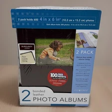 Old Town Bonded Leather Photo Albums 2-Pack Holds 600 Photos 4"x6" Burgundy NEW