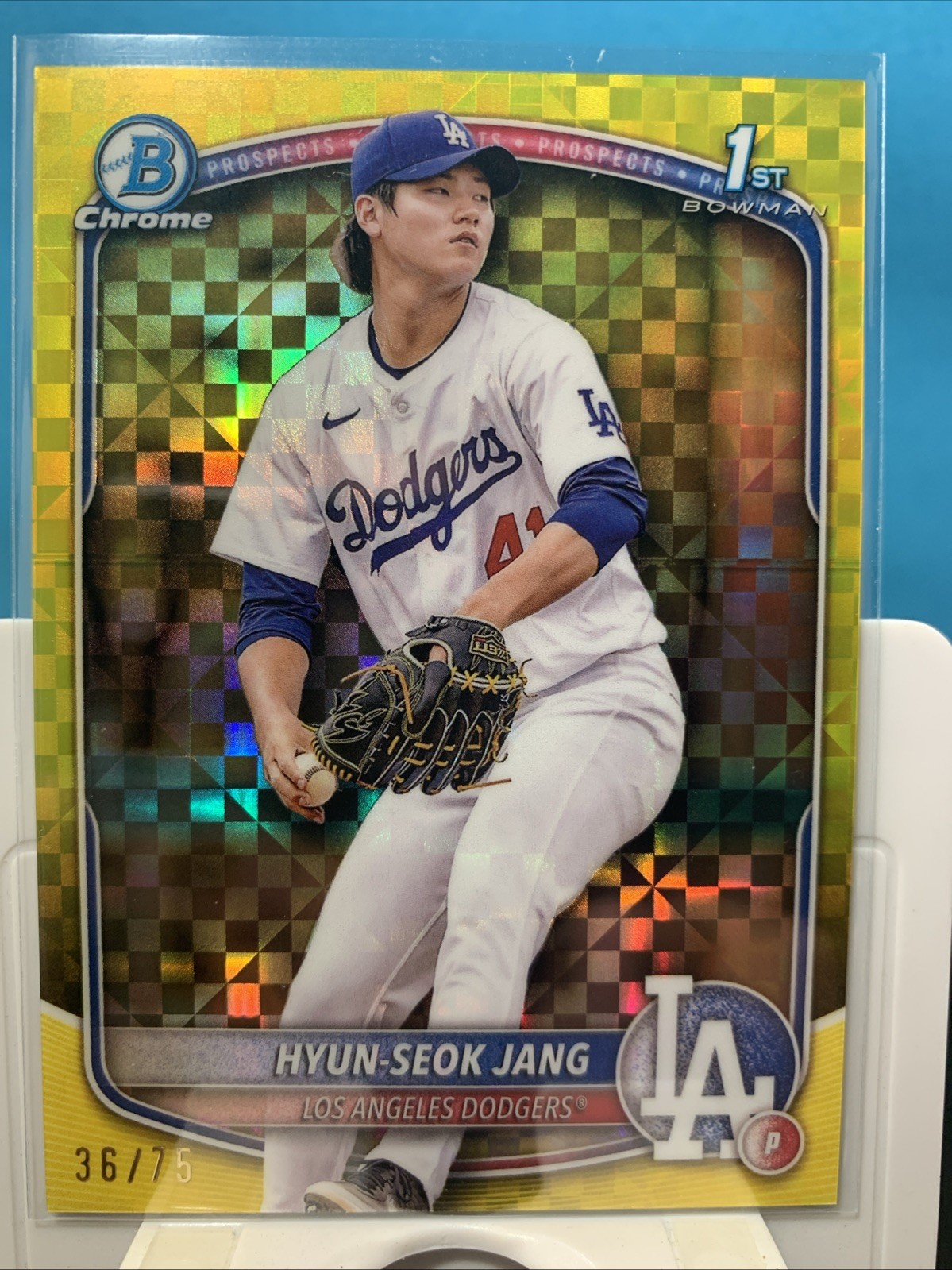 2025 1ST BOWMAN CHROME PROSPECTS HYUN SEOK JANG #BCP-51 YELLOW REFRACTOR/75 (RC)