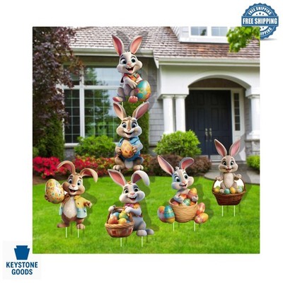 6PCS Bunny & Egg Hunt Easter Yard Signs - Waterproof Outdoor Lawn Decorations