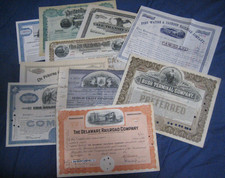 10 PCS ANTIQUE ASSORTED RAILROAD STOCK CERTIFICATES TRANSPORTATION TRAINS