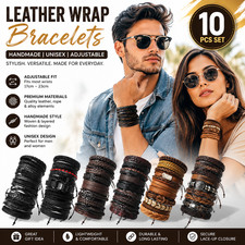 10 Pcs/Set Black Wrap Woven New Fashion Handmade Men Bracelets Male Women Leathe