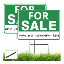 2 PCS Large For Sale Yard Signs Stake 17x12 Inch Double Sided Green