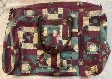 Vintage Gitano Quilt Design Floral Canvas Duffle Bag  Tote Purple Teal Ivory
