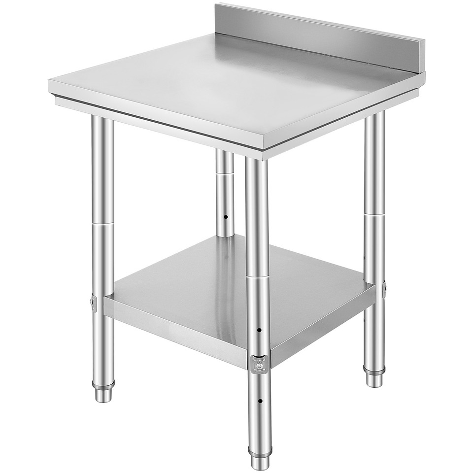 Table de Travail Inox 60x60x88cm Avec Dosseret Stable Certifié NSF