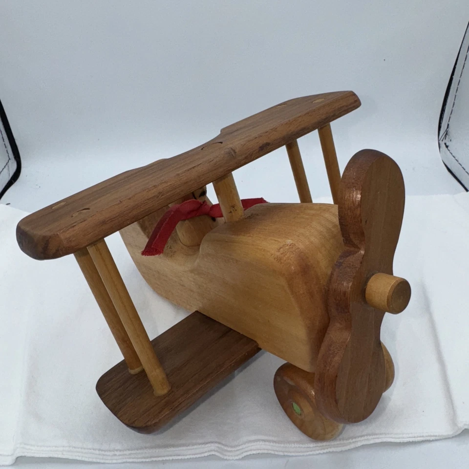 Handmade VTG Wooden Flying Ace Biplane - Image 3 of 4