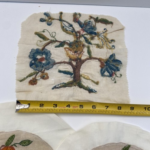 VTG Embroidery Crewel Panels Hand Stitched Cottage Core Tree Flower Craft Cutter - Picture 10 of 13