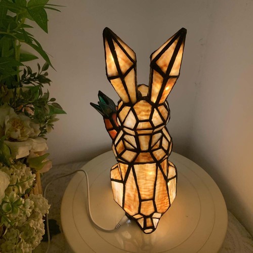L10950 Rabbit Holds Carrot Tiffany Style Stained Glass Accent Table Lamp for ... - Picture 3 of 7