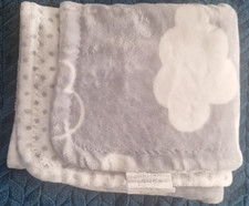 Grey Fleece Blanket Clouds Spots Baby Pram Cot B&M Little Dreams Used