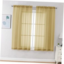 Sheer Curtains 63 Inch Length 2 Panels, Rod 42"W x 63"L Pack of 2 Gold