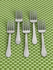 World Tableware MANHATTAN Stainless 5 Salad Forks WT Art Deco Flatware - 6 5/8"