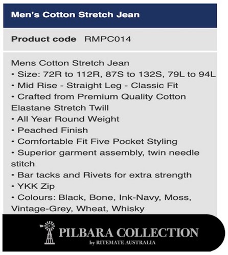 RITEMATE - MENS COTTON STRETCH STRAIGHT LEG CLASSIC FIT MIDRISE JEAN - RMPC014 - Picture 13 of 25