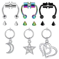 6pcs Magnetic Fake Septum Nose Ring Fake Belly Button Rings Clip on Non-Piercing