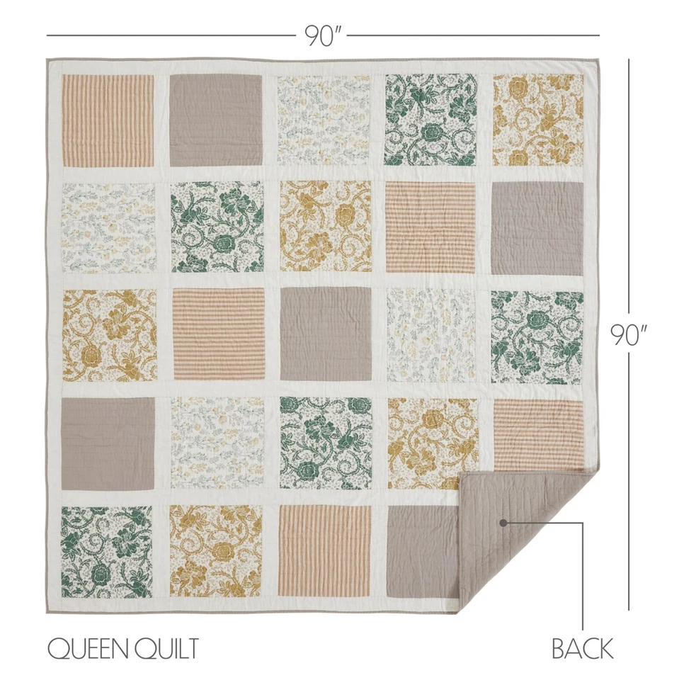 Colcha Dorset Queen 90x90 Country Cottage Patchwork Crema Dorado Verde Foto 3 de 4