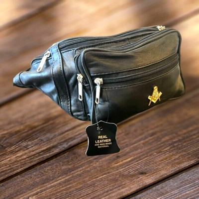 Freimaurer Bauchtasche Gold Freimaurer Emblem Echtleder Freemason Hüftgürteltasche