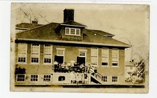 Kids on Back Stairs at School RPPC Austin...MO? MN? Antique Photo ca. 1910s