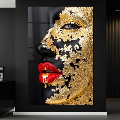   Wandbild, MODE FRAU, GOLD MAKE-UP,  Acrylglas, Leinwand oder Poster, Wand Deko