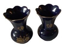2 Bareuther Echt Bavaria Germany Cobalt Blue Little Vases 22K Gold