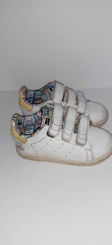 Kids shoes little girl size 8 Adidas white leather hook & loop easy on off - Picture 4 of 6