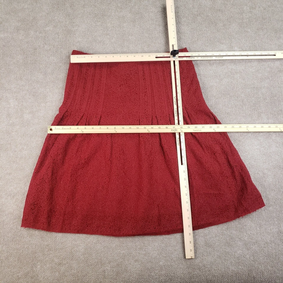 Falda Akris Punto Mujer Talla 10 Roja Bordada Encaje Hasta la Rodilla Forrada con Cremallera Foto 2 de 4