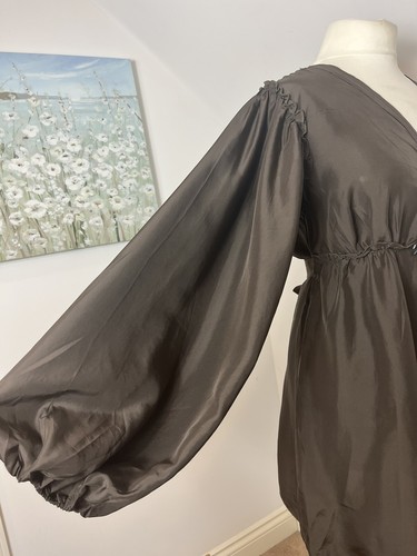 Gold Hawk 100% Silk Designer Shift Dress Boho Blouson Sleeve L UK 12 - Picture 5 of 11