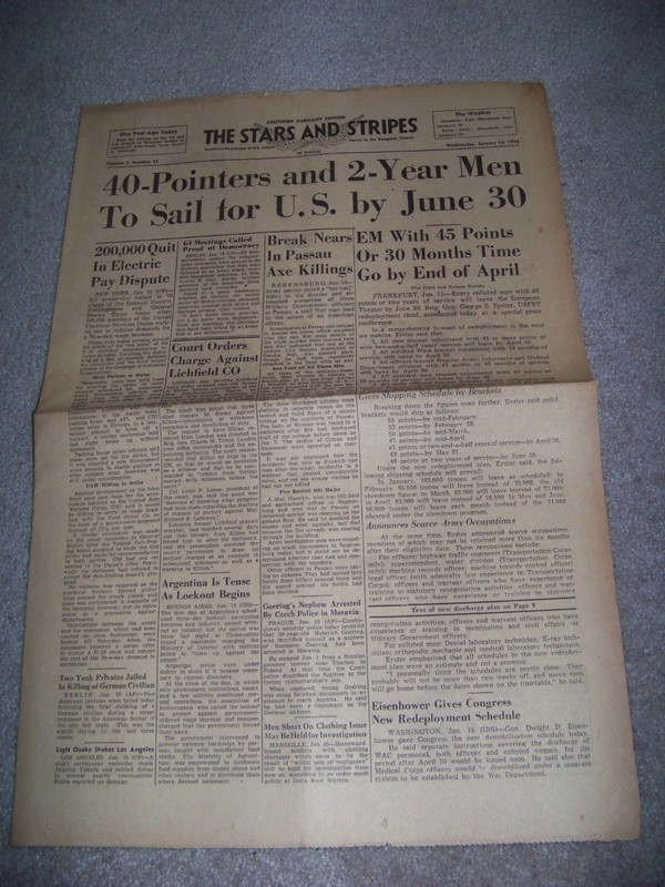 1946 THE STARS AND STRIPES Southern Germany Edition Dave Breger Laird Meyers