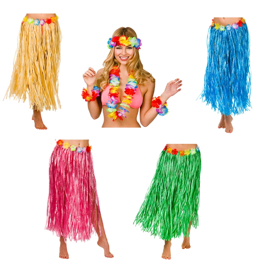 Wicked Costumes Damen Hawaiian Hula Rock 80cm Mit 4-teiligem Lei Set Kostüm - Bild 1 von 1
