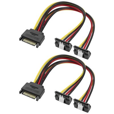 SATA 15Pin Power Y Splitter Cable SATA 15 Pin Male to Dual Female Right Angle...