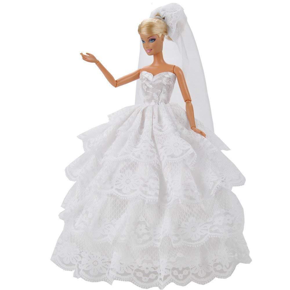 BARBIE DOLL SIZED GORGEOUS TRADITIONAL WHITE 2 PIECE WEDDING DRESS ...