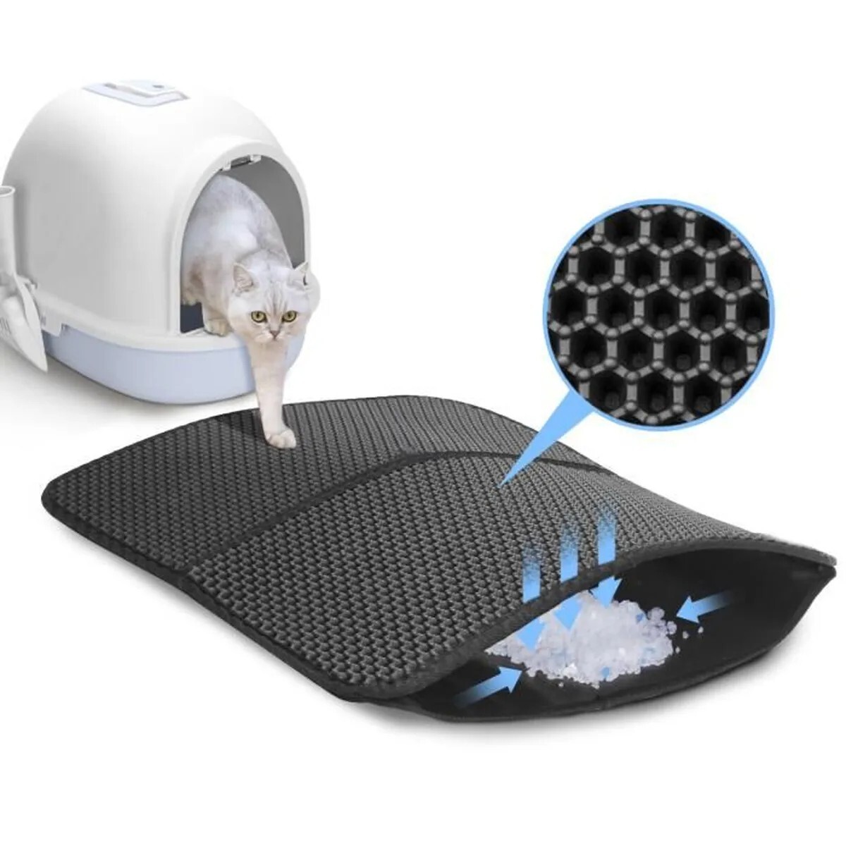 Tapis pour litière chats anti-dispersion tapis de sol imperméable lavable en EVA