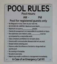 Pool Rules and Pool Hours Sign White, Rust Free Aluminum 10x12-REF24-1027