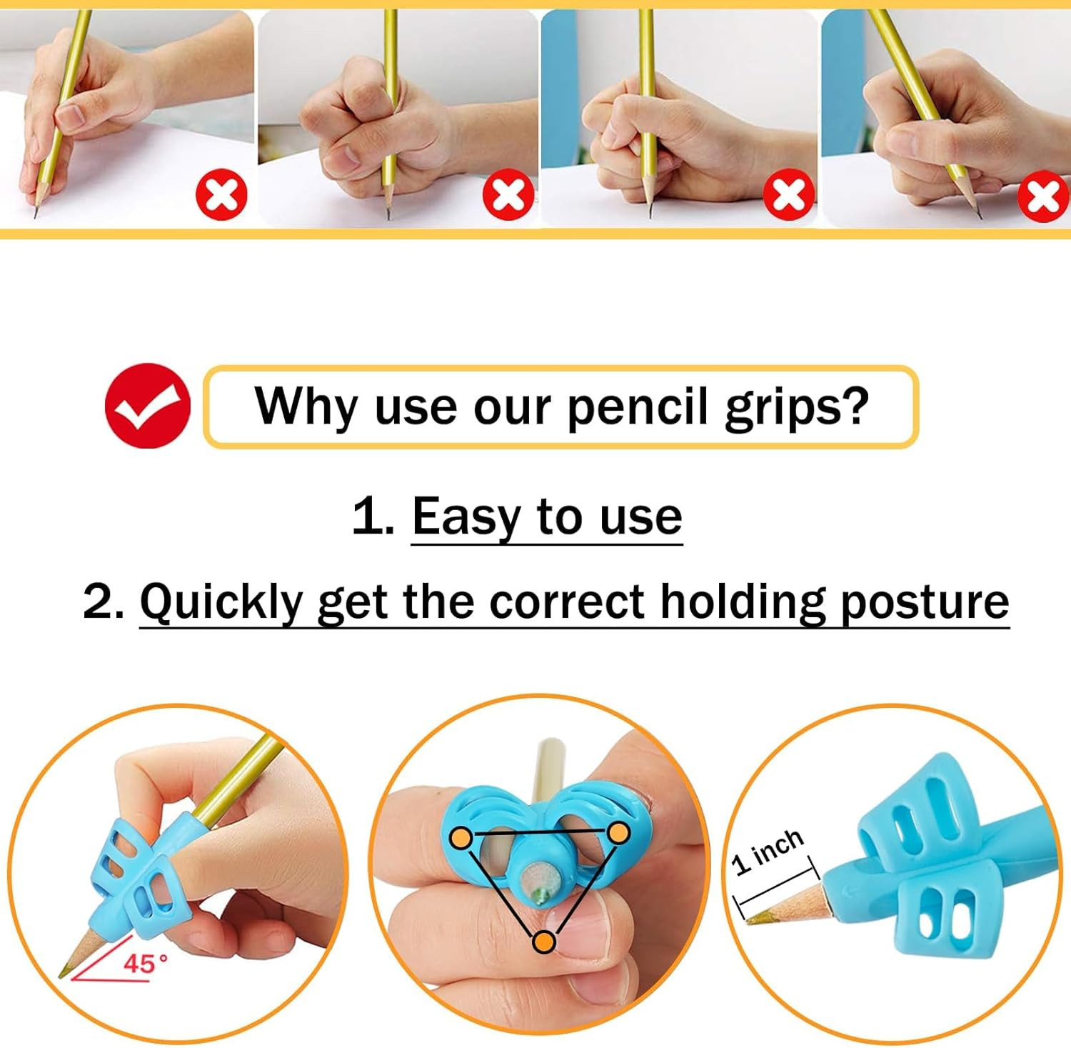 Pencil Grips - 6 Pack Ergonomic Writing Aid for Kids Handwriting, 4 Colors