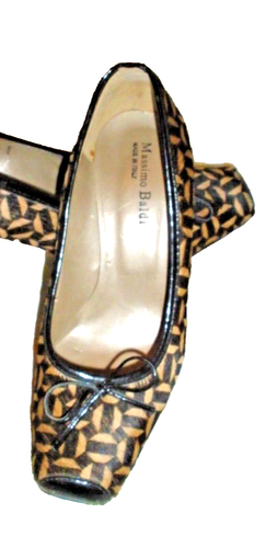 MASSIMO BALDI BROWN /TAN COW-HAIR LEATHER / BLK PATENT TRIM MULES Pumps HEELS 7D - Picture 11 of 11