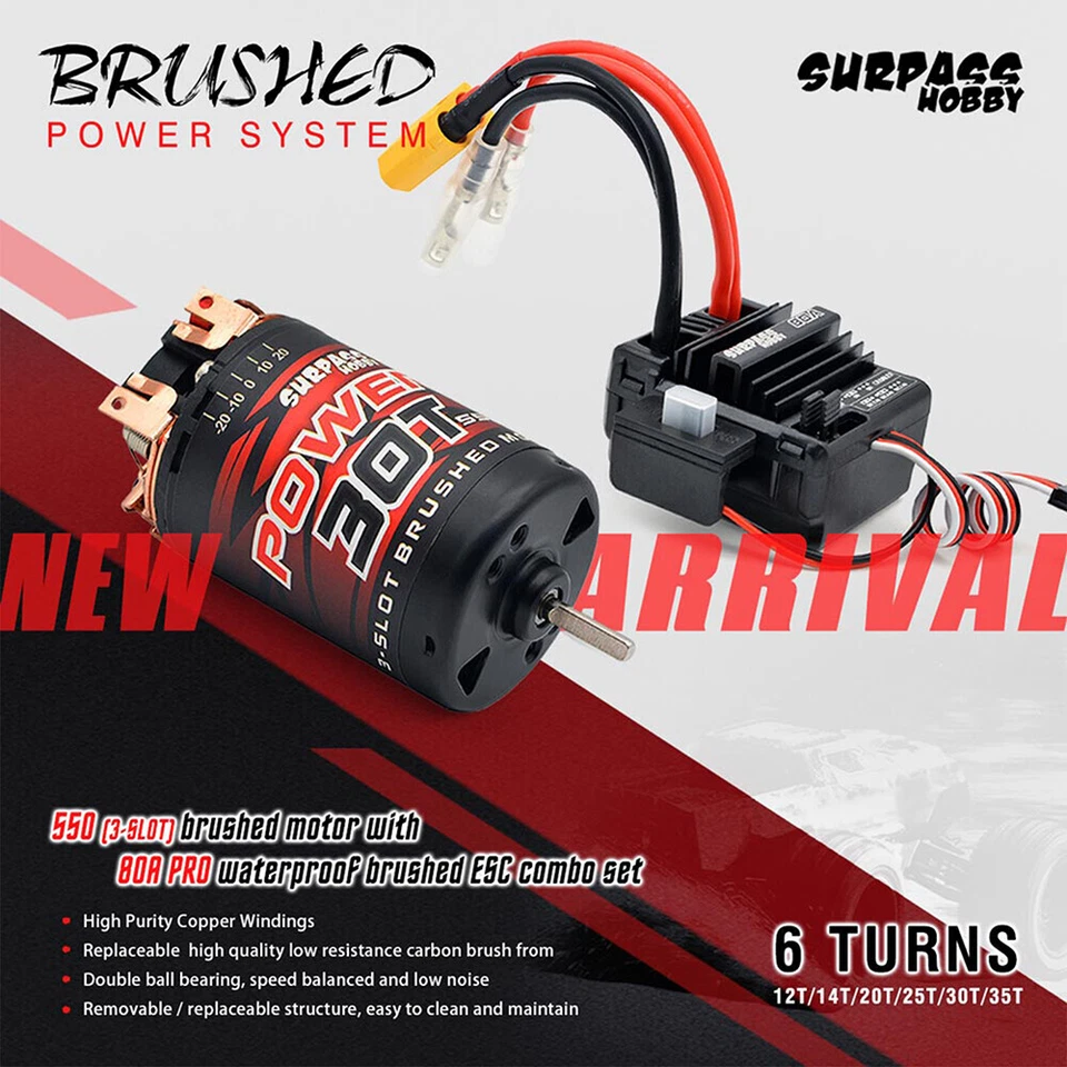 Surpass Hobby 550 12T 14T 20T 30T 35T Brushed Motor+ESC für 1/10 1/12 RC Car - Bild 2 von 4